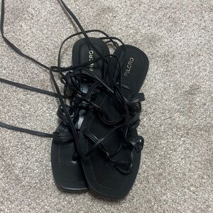 Pilcro Black Lace-Up Strappy Leather Sandals